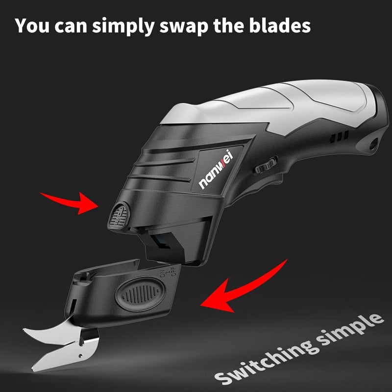 NANWEI Electric Scissors Cordless, Type-C Rechargeable Cardboard Cutter with 2 Blades,4.2V High‑torque Motor,for Thin Cardboard Fabric Carpet Leather (Black) - Image 4